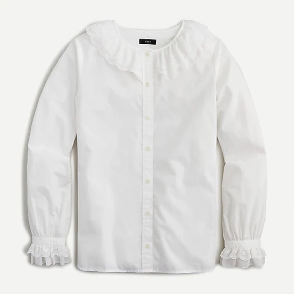 J.Crew Lace ruffle button up shirt